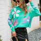 Flower Round Neck Drop Shoulder Sweater