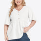 Plus Size Buttoned V-Neck Frill Trim Babydoll Blouse