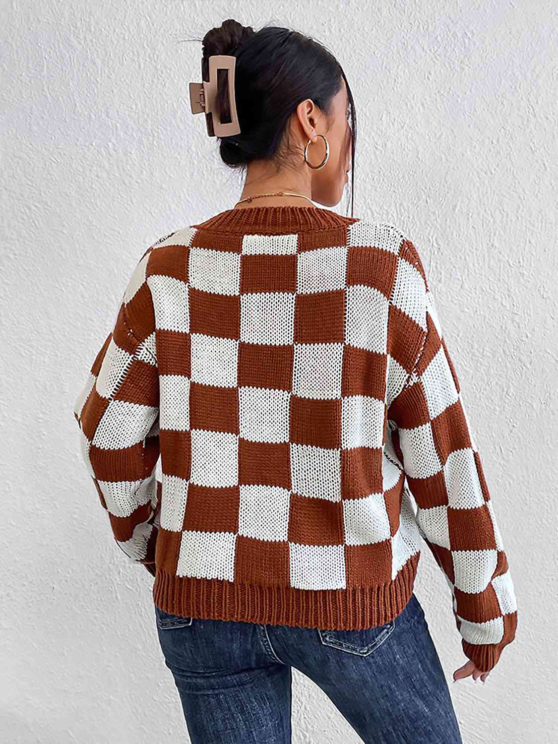 Checkered Round Neck Sweater