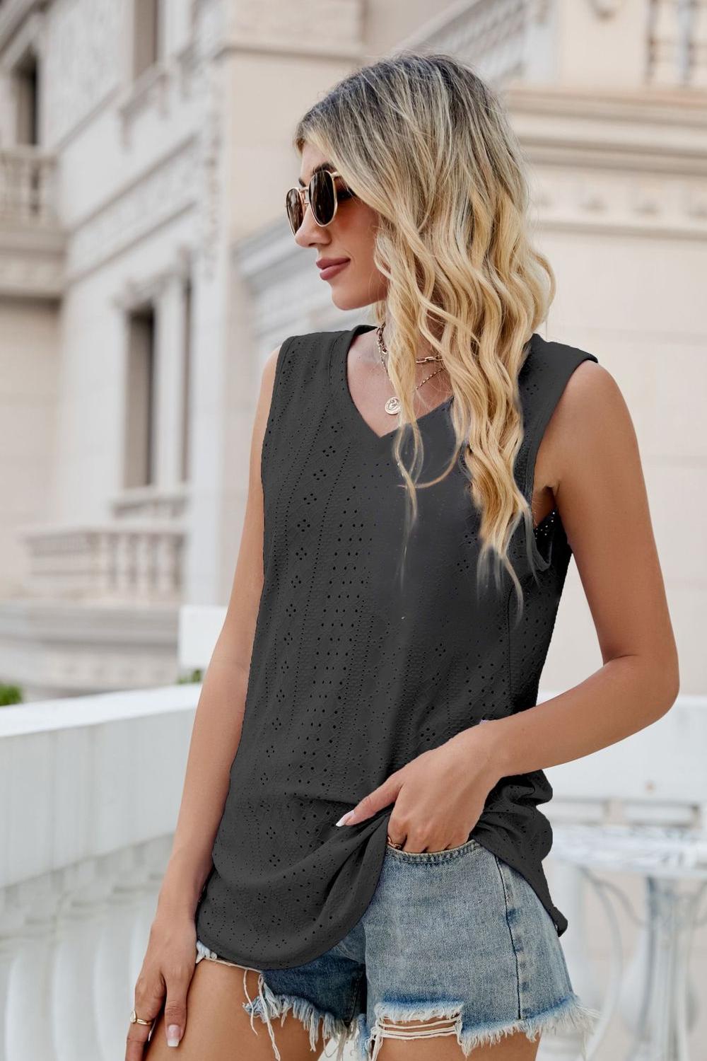 Eyelet V-Neck Tank