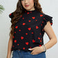 Plus Size Heart Print Butterfly Sleeve Mock Neck Top