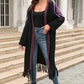 Geometric Fringe Hem Open Front Duster Cardigan