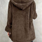 Fuzzy Pocketed Open Front Hooded Jacket