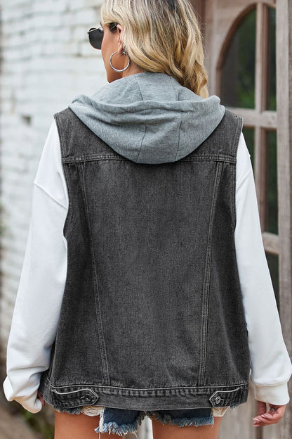 Sleeveless Denim Jacket with A Detachable Hood
