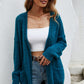 Open Front Openwork Fuzzy Cardigan with Pockets