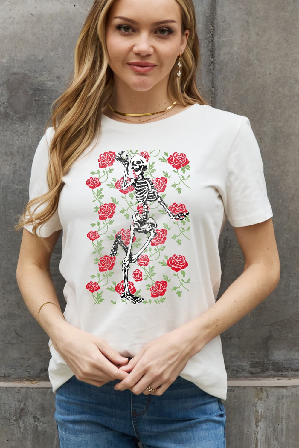 Skeleton & Rose Graphic Cotton Tee