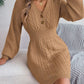 Buttoned Cable-Knit V-Neck Sweater Dress