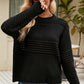 Round Neck Openwork Long Sleeve Pullover Sweater