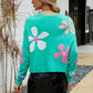 Flower Round Neck Drop Shoulder Sweater