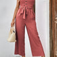 Decorative Button Strapless Smocked Jumpsuit with Pockets