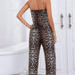 Leopard Contrast Piping Cami and Wide Leg Pants Lounge Set