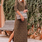 Round Neck Leopard Print Long Sleeve Slit Dress