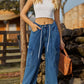 Loose Fit Drawstring Jeans with Pocket