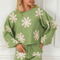 Flower Pattern Long Sleeve Sweater and Drawstring Shorts Set