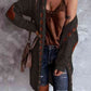 Openwork Long Sleeve Open Front Hooded Cardigan