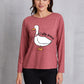 Goose Graphic Round Neck Long Sleeve T-Shirt