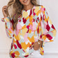 Printed Flounce Sleeve Buttoned Blouse