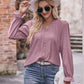 Eyelet V-Neck Flounce Sleeve Blouse