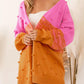 Color Contrast Ball Decoration Medium Long Cardigan