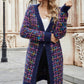 Multicolored Ribbed Trim Open Front Cardigan with Pockets