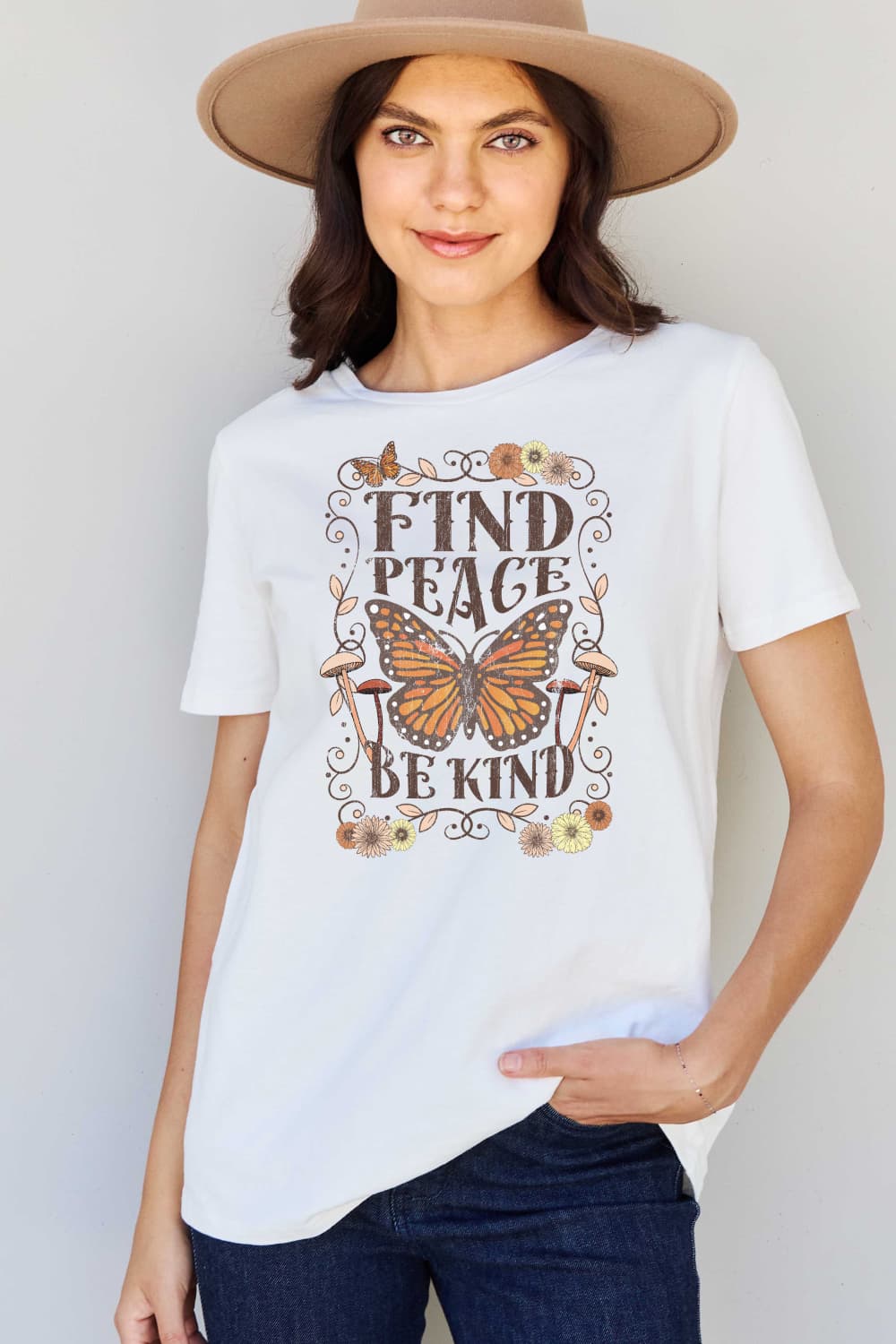 FIND PEACE BE KIND Graphic Cotton T-Shirt