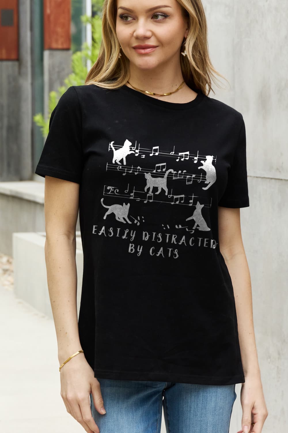 EASILY DISTRACTED BY CATS Graphic Cotton Tee