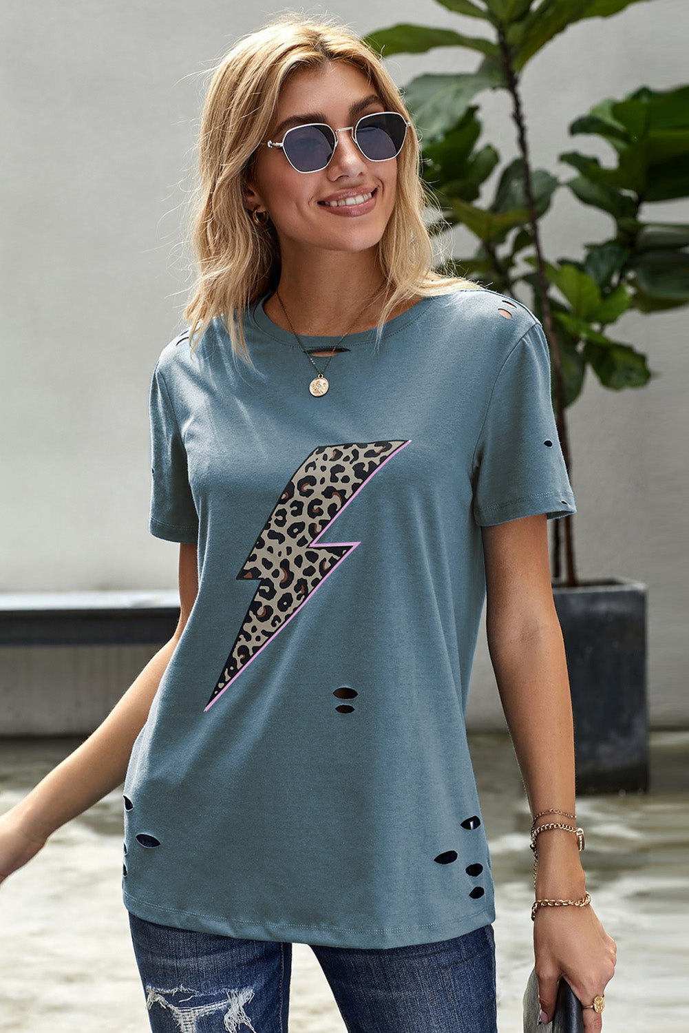 Leopard Lip Distressed Ladies T-Shirt