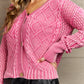 HEYSON Soft Focus Wash Cable Knit Cardigan in Fuchsia