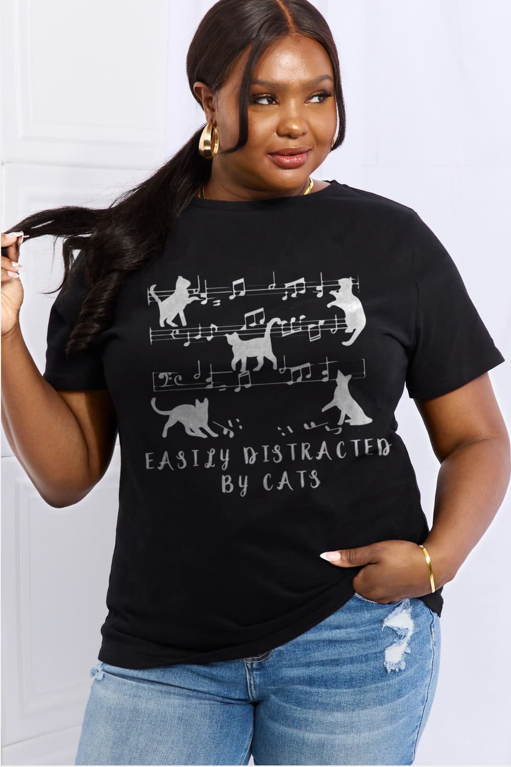 EASILY DISTRACTED BY CATS Graphic Cotton Tee
