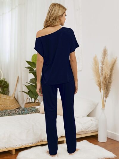 Round Neck Top and Pants Lounge Set