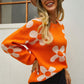 Floral Print Round Neck Dropped Shoulder Pullover Sweater