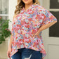 Plus Size Printed Notched Neck Half Sleeve Top