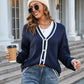 Buttoned V-Neck Long Sleeve Cardigan