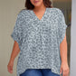 Plus Size Printed Notched Neck Half Sleeve Top