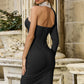 Embellished Neck One-Shoulder Bodycon Dress with Slit | Black Dress