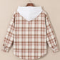 Plaid Drawstring Button Up Long Sleeve Hooded Jacket