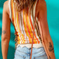 Woman wearing multicolor striped knitted tank top