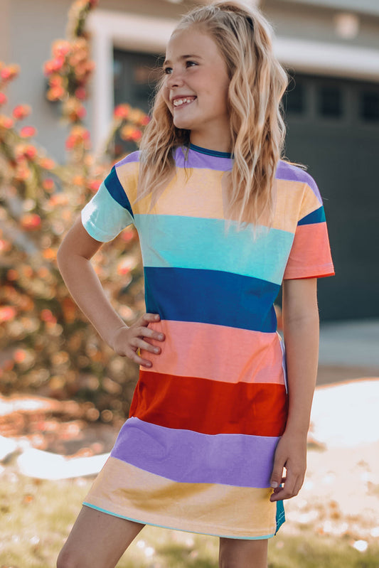Girls Color Block Side Slit Dress