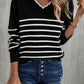 Striped V-Neck Drop Shoulder Sweater