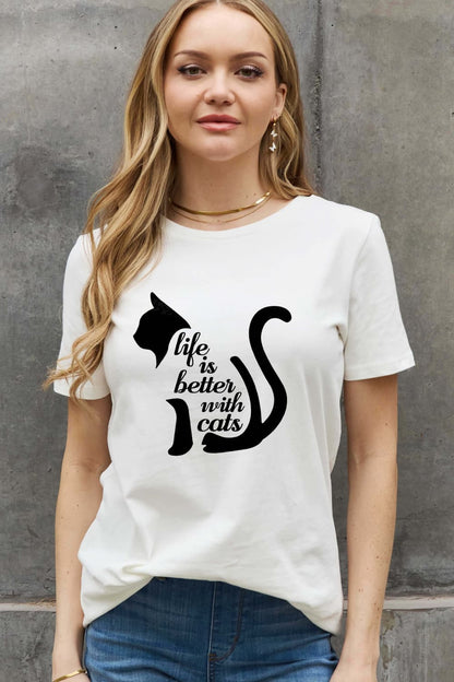 LIFE IS BETTER WITH CATS Graphic Cotton Tee