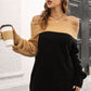 Ribbed Off-Shoulder Lantern Sleeve Pullover Sweater