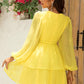 Tie Waist Balloon Sleeve Layered Dress