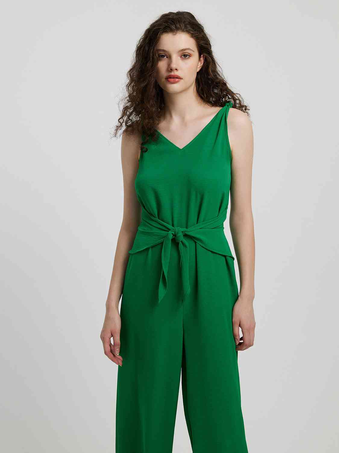 Knot Detail Tie Front Sleeveless Jumpsuit