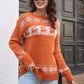 Reindeer & Snowflake Pattern Dropped Shoulder Pullover Sweater