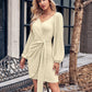 Asymmetrical Surplice Puff Sleeve Mini Dress