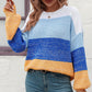 Round Neck Color Block Ribbed Pullover Sweater