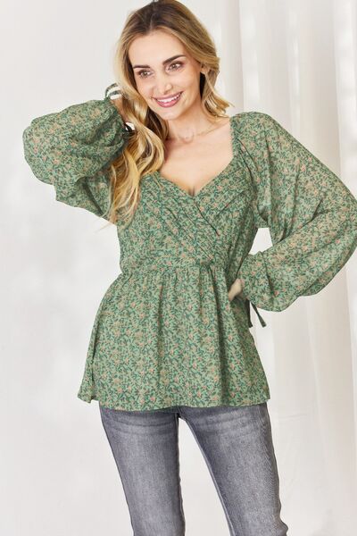 Floral Surplice Peplum Blouse