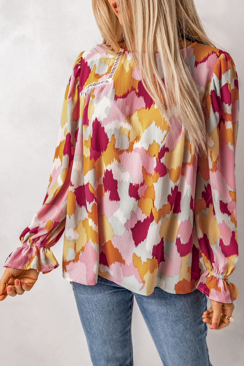 Printed Flounce Sleeve Buttoned Blouse