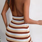 Striped Halter Neck Backless Knit Mini Dress