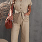 Button Front Belted Cropped Jumpsuit with Pockets